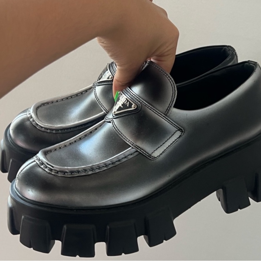 Prada Silver Platform Loafers